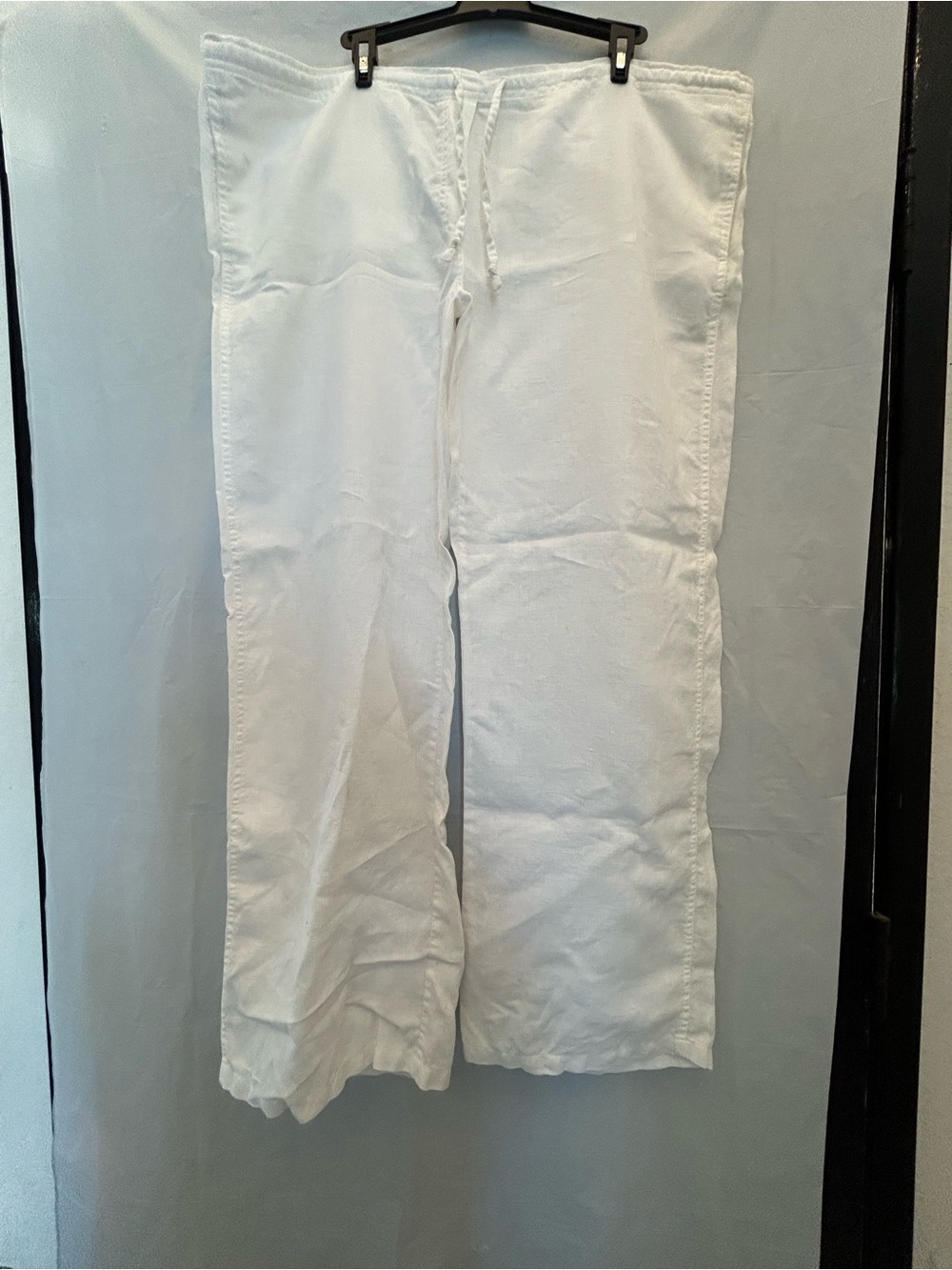 Mossimo Women’s Solid White Drawstring 100% Linen Long Pants Sz L NWNT